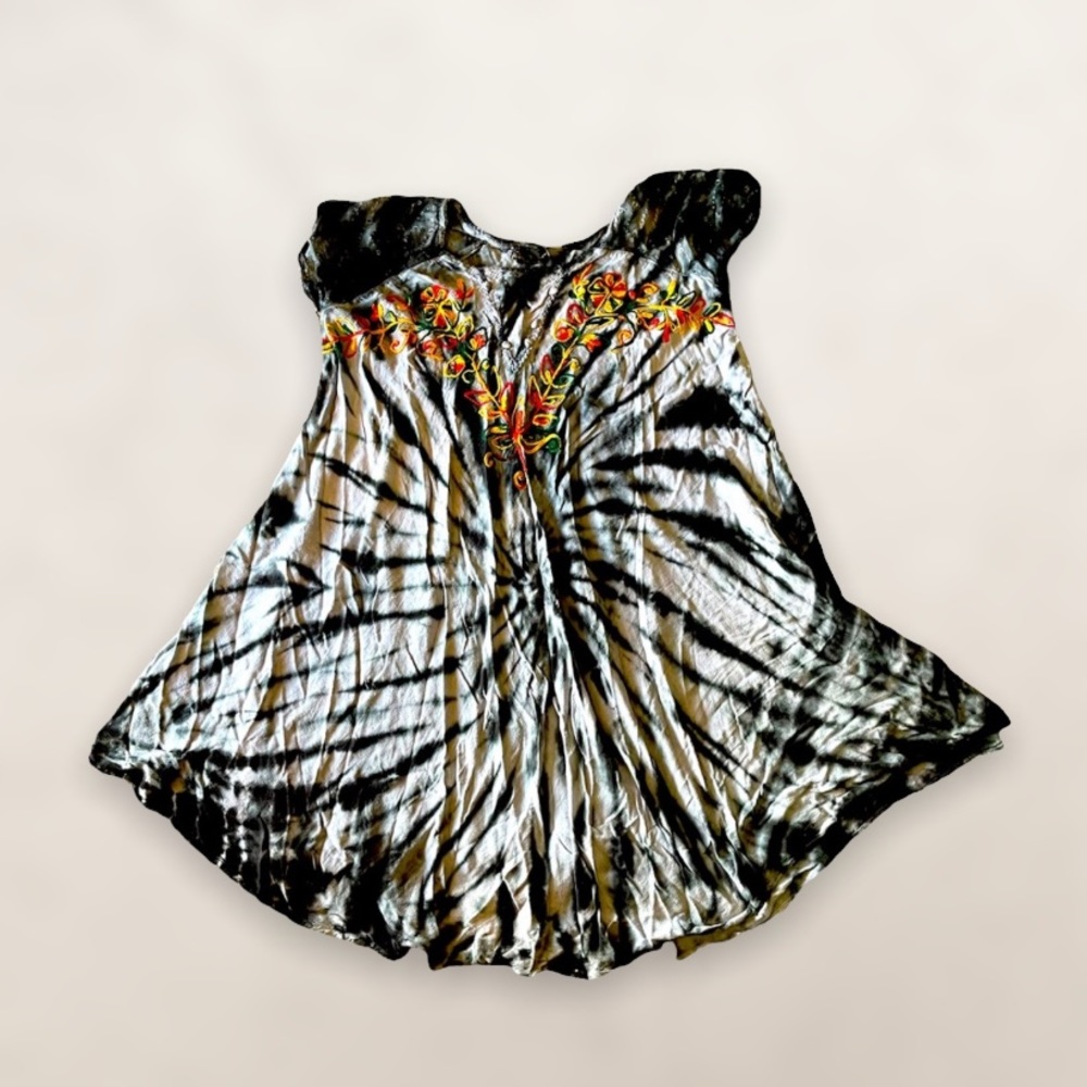 Anthropologie Beach By Exist Tie Dye Free Size Floral Embroidered Coverup Dress - Picture 3 of 11